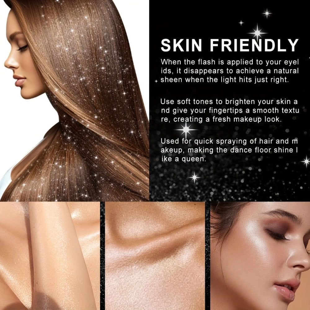 Glitter Spray for Hair & Body Quick Dry Shimmer Spray – High-Gloss Body Glitter for Face Lips Eyes Skin Festival Rave Party Photoshoot