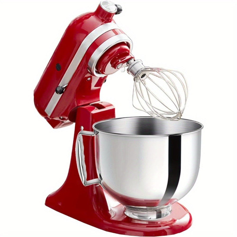 KitchenAid Compatible Stainless Steel Mixer Bowl 5 Quart, 304 Stainless Steel Stand Mixer Bowl with Handle & Spill-Resistant Lid