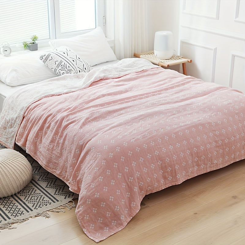 Jacquard Cotton Blanket, Geometric Cross Pattern Pure Cotton Throw, Breathable All Season, 4 Colors