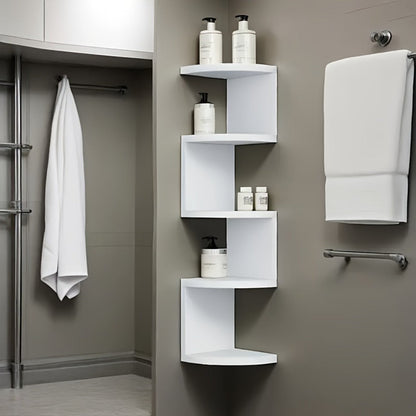 5-Tier Wall-Mounted Corner Shelf – Space-Saving Floating Storage Organizer in White Acrylic for Bathroom, Living Room, Bedroom