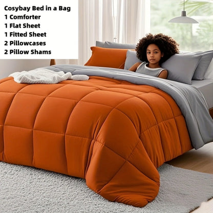 Comforter Set 7-Piece Bed in a Bag Queen King Full Soft Microfiber Down Alternative Comforter Fitted Sheet Flat Sheet Pillow Shams