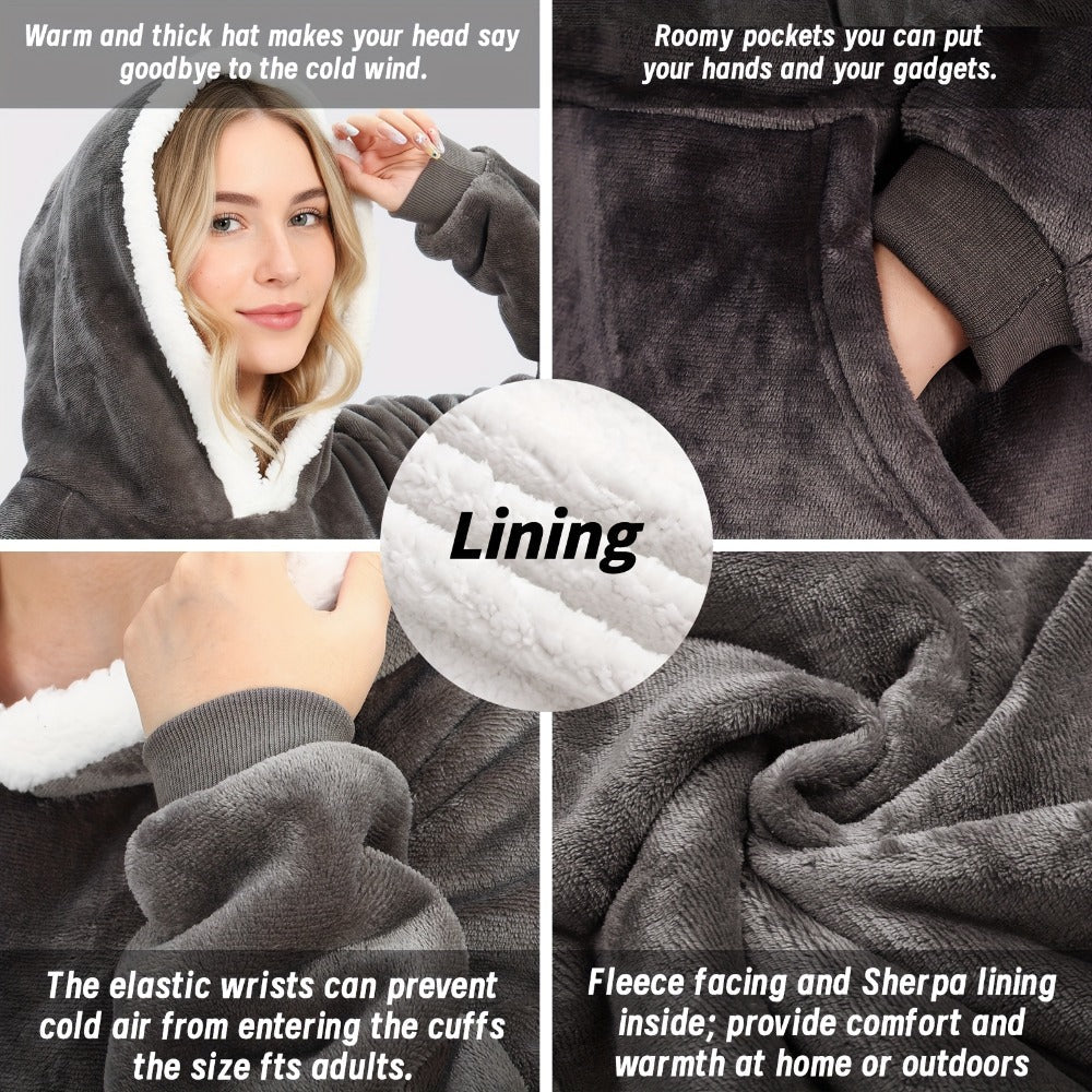 Wearable Blanket Hoodie – Oversized Extra-Long Ultra-Soft Acrylic Hooded Blanket for Adults, Warm Cozy TV Watching Winter Gift for Christmas