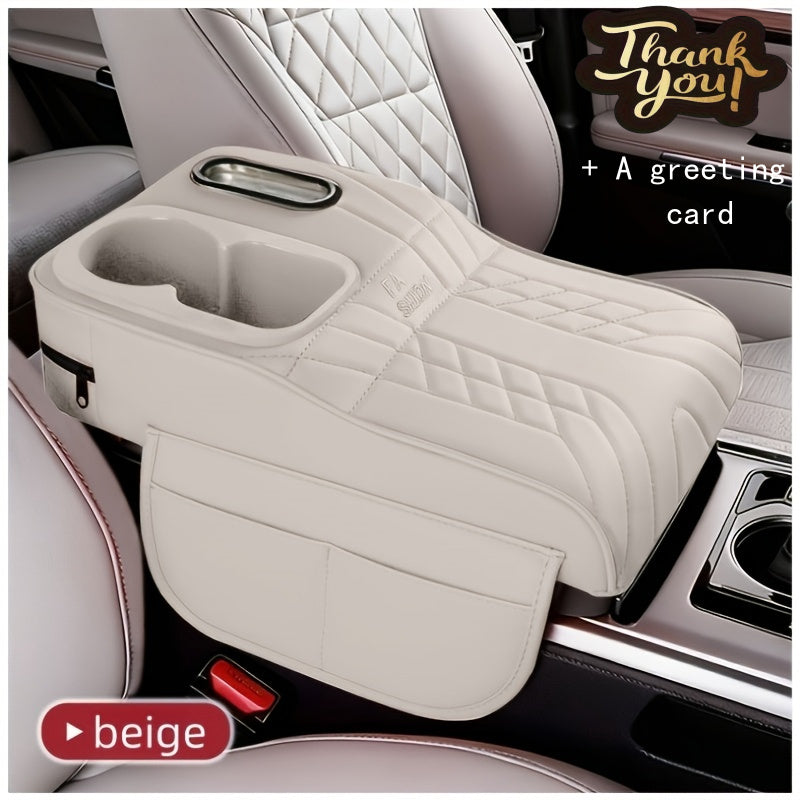 Center Console Tray Organizer with Cup Holder, Tissue Slot and Six Color Options in Black, Orange, Red, Brown or Beige