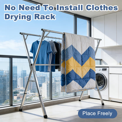 Clothes Drying Rack Foldable Heavy Duty – Upgraded X-Frame Collapsible Laundry Drying Rack for Indoor Outdoor Use