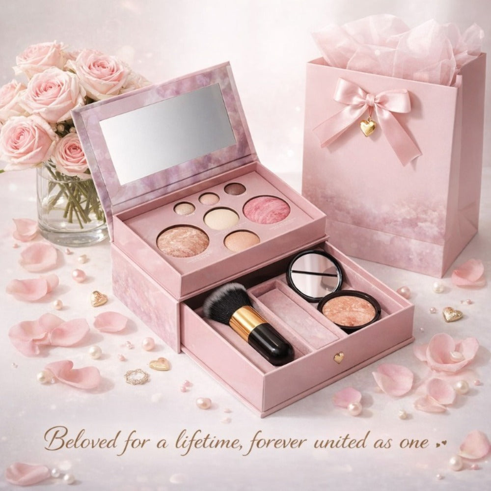 All-in-One Baked Makeup Palette Set 3pcs for Women, 7-Color Face Powder Blush Eyeshadow Trio & Concealer Brush
