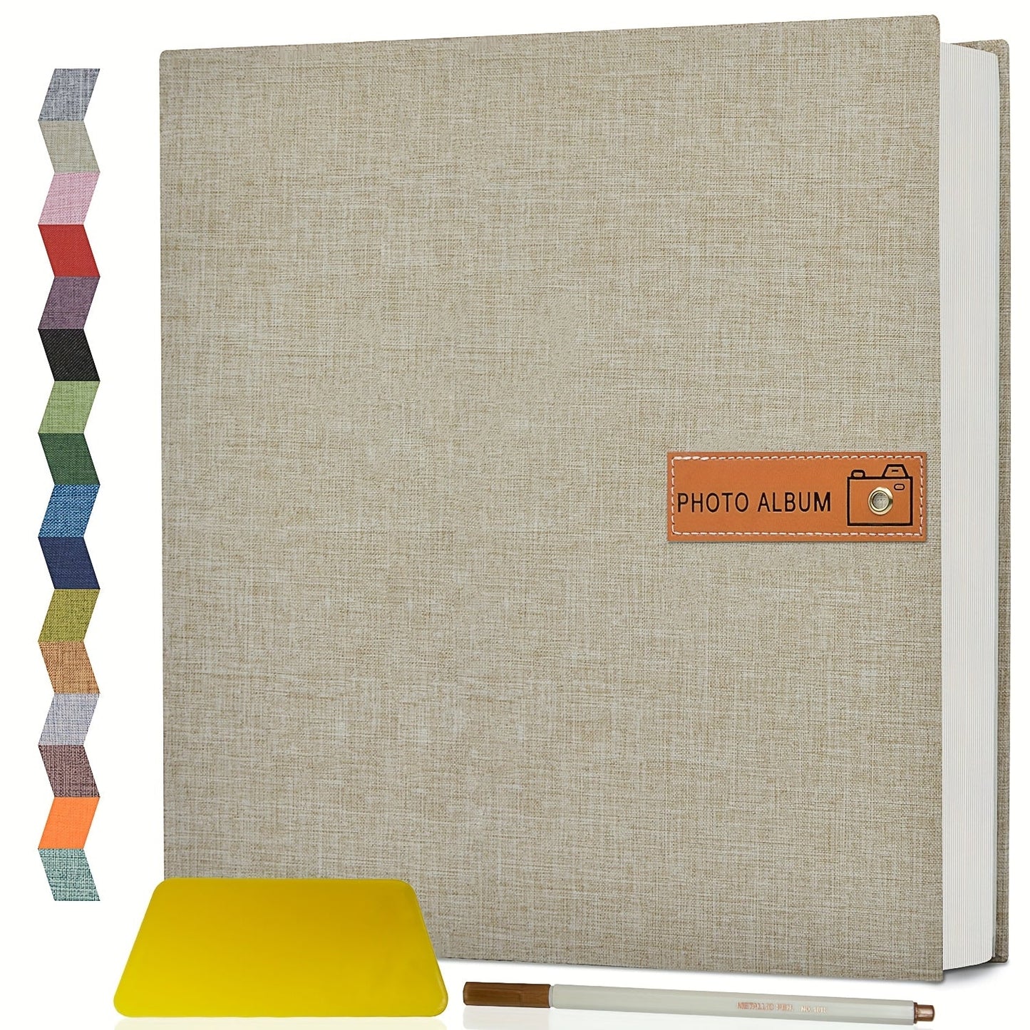 Self Adhesive Photo Album Scrapbook – Large Linen Cover Memory Book for 4x6 5x7 8x10 Photos, DIY Picture Book with Metal Pen, Gift for Mom