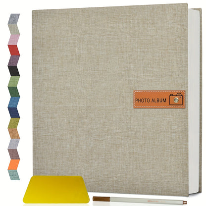 Self Adhesive Photo Album Scrapbook – Large Linen Cover Memory Book for 4x6 5x7 8x10 Photos, DIY Picture Book with Metal Pen, Gift for Mom