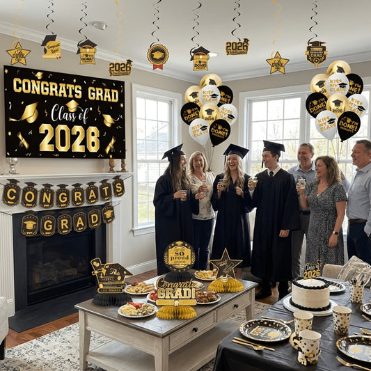 Class of 2026 Graduation Decoration Set with Letter Banner, Hanging Pieces and Six Color Options