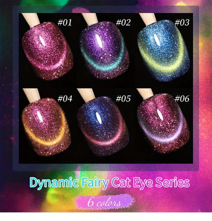 Cat Eye Gel Polish Set 6 Colors Holographic Magnetic – Dynamic Elf Reflective Soak Off UV LED Nail Gel 0.51oz Each | Multidimensional