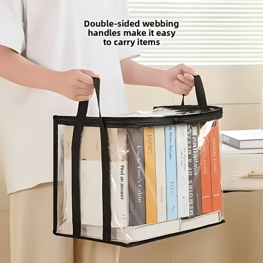 Clear-Sided Zipper Storage Bags with Black Webbing Handles and Double-Zipper Tops in Three- or Four-Piece Sets