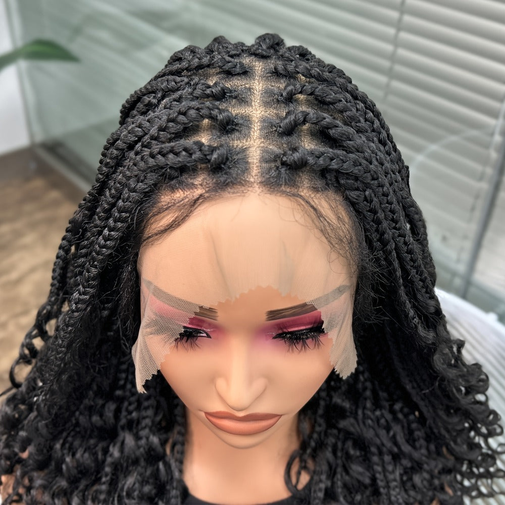 Goddess Square-Braid Wig with Curly Ends in 14- or 16-Inch Lengths and Black, Burgundy or Brown Colors