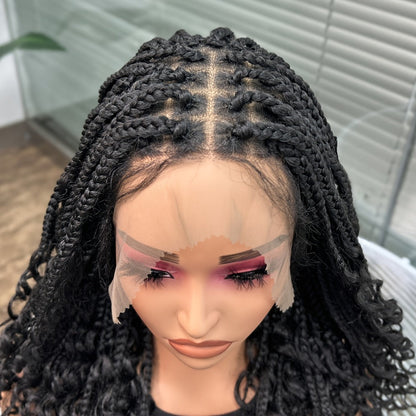 Goddess Square-Braid Wig with Curly Ends in 14- or 16-Inch Lengths and Black, Burgundy or Brown Colors
