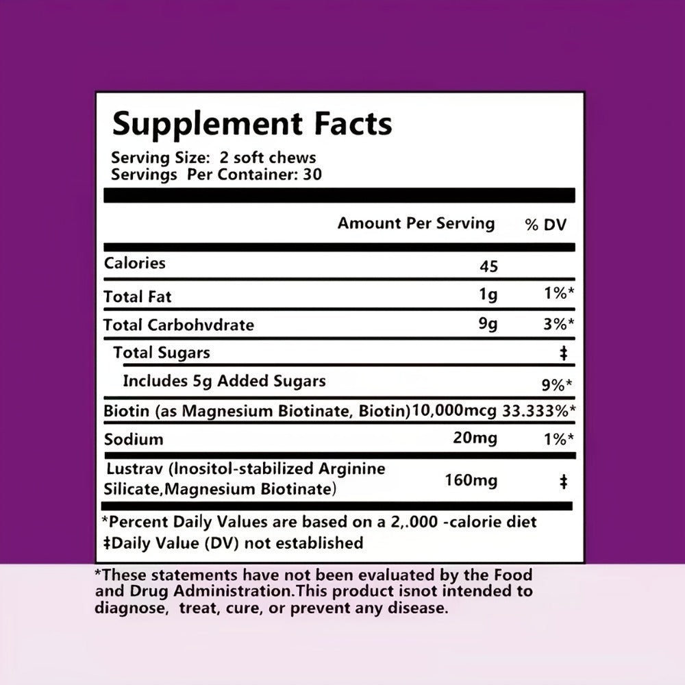 Lustriva Hair Growth Chews with Biotin & Mixed Berry, Clinically Studied Formula for Thicker, Stronger Hair