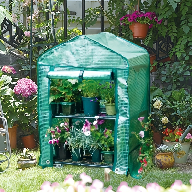 Mini Greenhouse with Steel Frame & Roll-Up Zipper Door, Portable Indoor Outdoor Plant Greenhouse