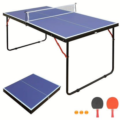 Foldable Ping Pong Table 4.5ft – Portable Midsize Table Tennis Table for Indoor & Outdoor, Family & Camping Game Set with 2 Paddles