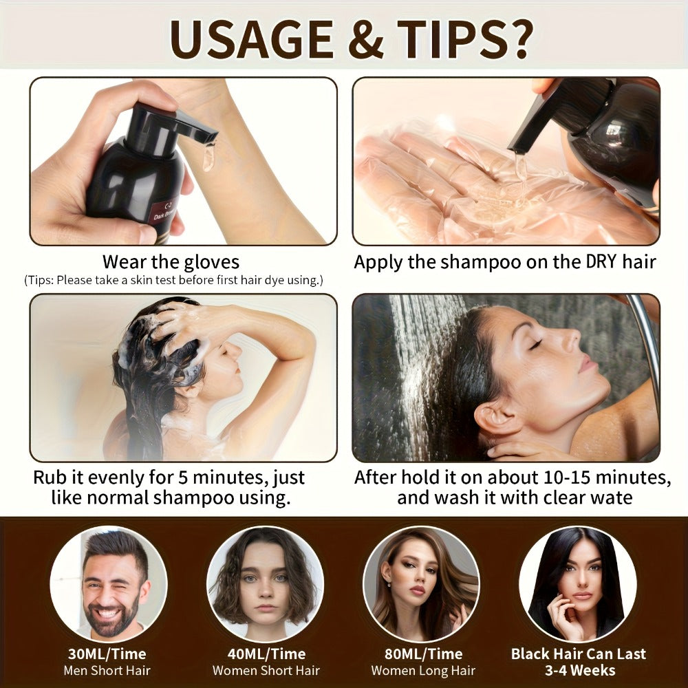 Hair Dye Shampoo, RILSIC Three-Pack of 500ml Bottles in Black, Brown, Dark Brown or Chestnut Brown
