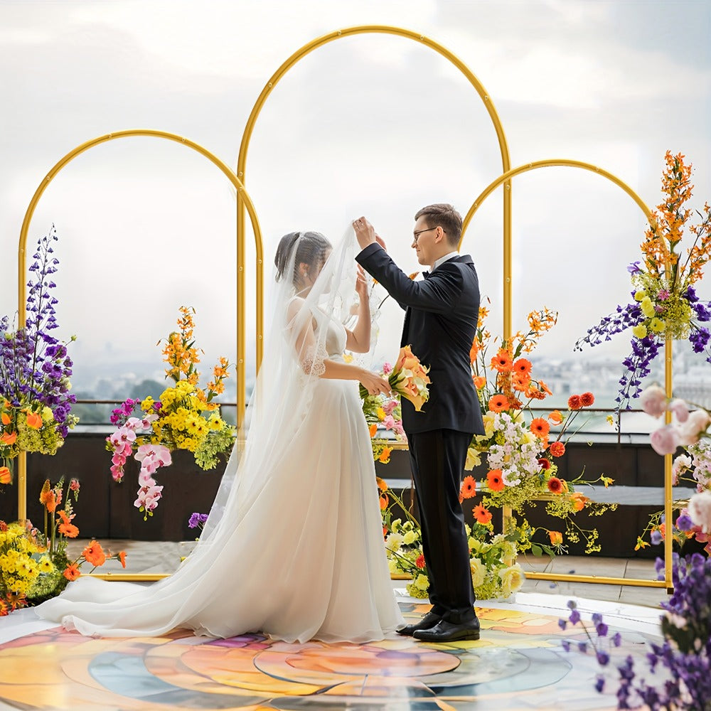 3-Pack Golden Metal Photo Backdrop Arch Set (7.2/6.6/6ft), Wedding Ceremony Party Frame for Birthday
