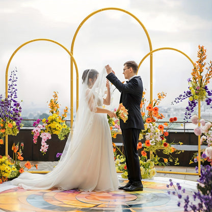 3-Pack Golden Metal Photo Backdrop Arch Set (7.2/6.6/6ft), Wedding Ceremony Party Frame for Birthday