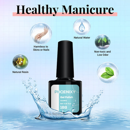 Gel Nail Polish 40-Piece Kit with 36 Colors, Base Coat, Glossy and Matte Top Coats, Glitter Shades and UV Cure