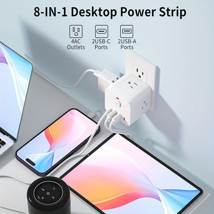 Wall Outlet Extender 8-in-1 with 4 AC Outlets 2 USB-A 2 USB-C Ports Power-Off Switch for Home Cooking, Dining and Outdoor Meals
