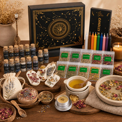 60pcs Witchcraft Supplies Kit for Beginners, Wiccan Supplies & Tools with Crystals, Candles