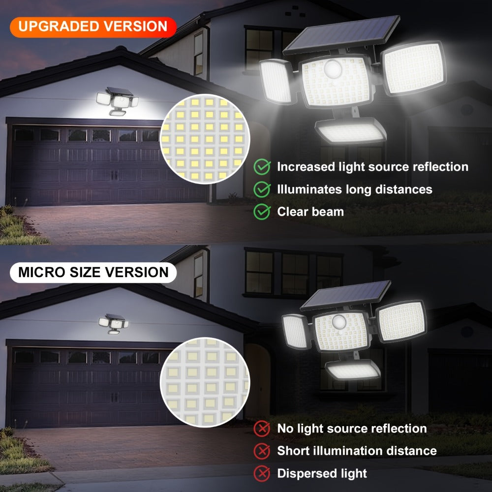 Solar Outdoor Motion Sensor Light 4-Head 3000LM, 270° Wide Angle, 3 Modes, Remote Control for Garden, Pathway and Patio Lighting