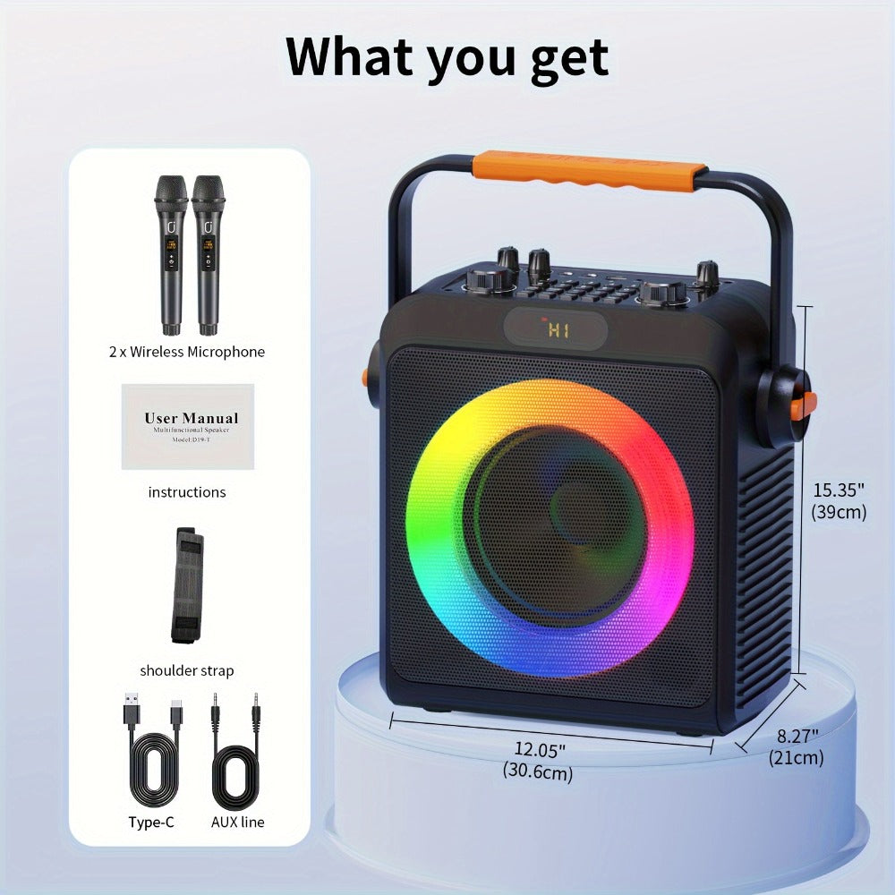 JYX T19-T Karaoke Machine for Adults with 2 Microphones & RGB Light Show – Wireless Bluetooth Speaker