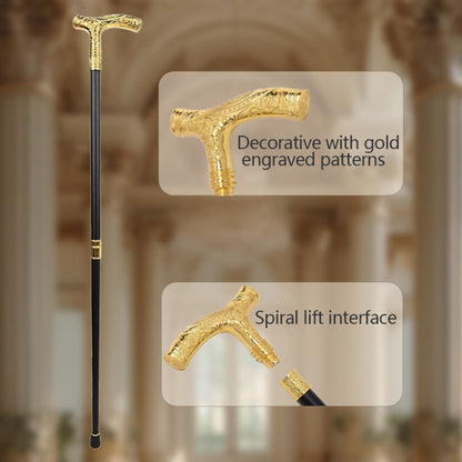 Walking Cane with Bear Head Handle Decorative Gentleman Stick Carved Flower Knob Cane Fashion Mobility Aid Staff 35.4 Inch Golden