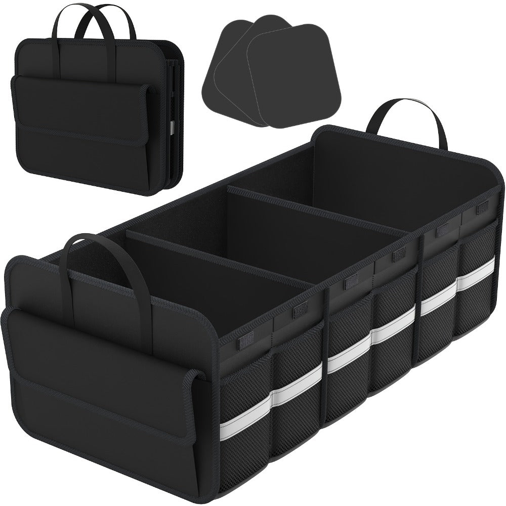 Car Trunk Organizer, 67L Foldable Multi-Compartment Bin with Carry Handles and Pink or Black Color Options