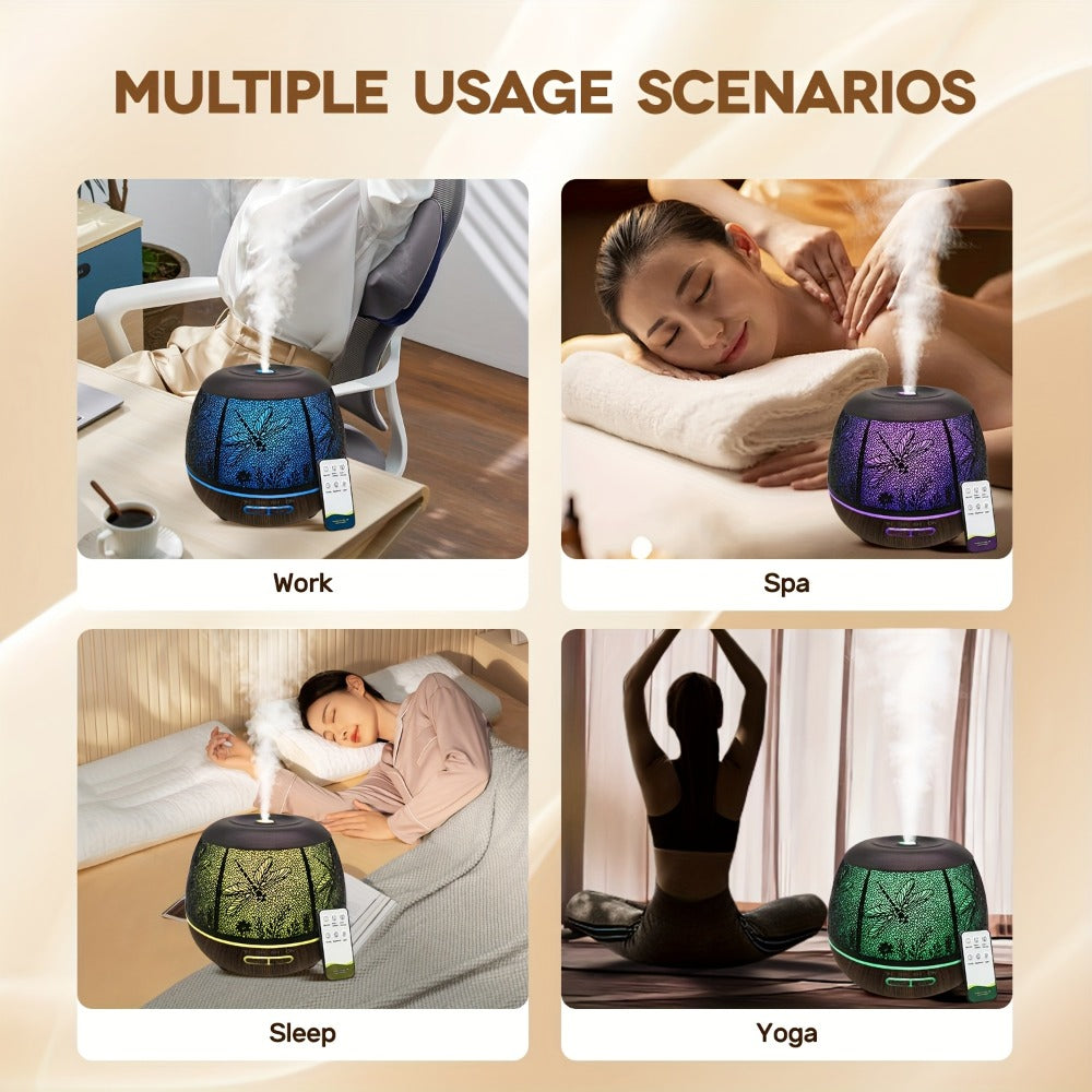 400 ml Metal-Hollow Aromatherapy Diffuser with Remote, Seven-Color Light and Four Pattern Options