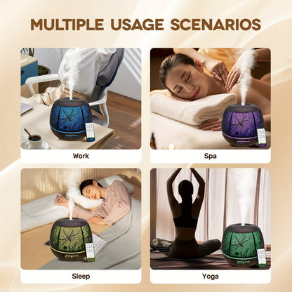 400 ml Metal-Hollow Aromatherapy Diffuser with Remote, Seven-Color Light and Four Pattern Options