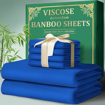Bamboo Fitted Sheet Set 4-Piece Deep Pocket 18"-24", 2200TC Ultra- Cool Breathable Bed Sheets, Anti-Shrink Fade-Resistant
