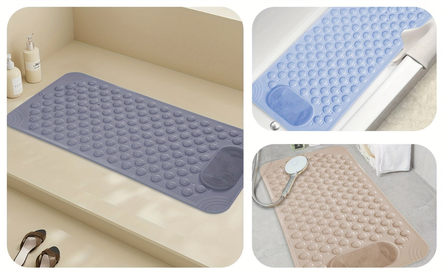 Textured Shower Bath Mat in 14.2 x 27.5 or 19.7 x 31.5-Inch Sizes and Six Color-and-Size Combinations