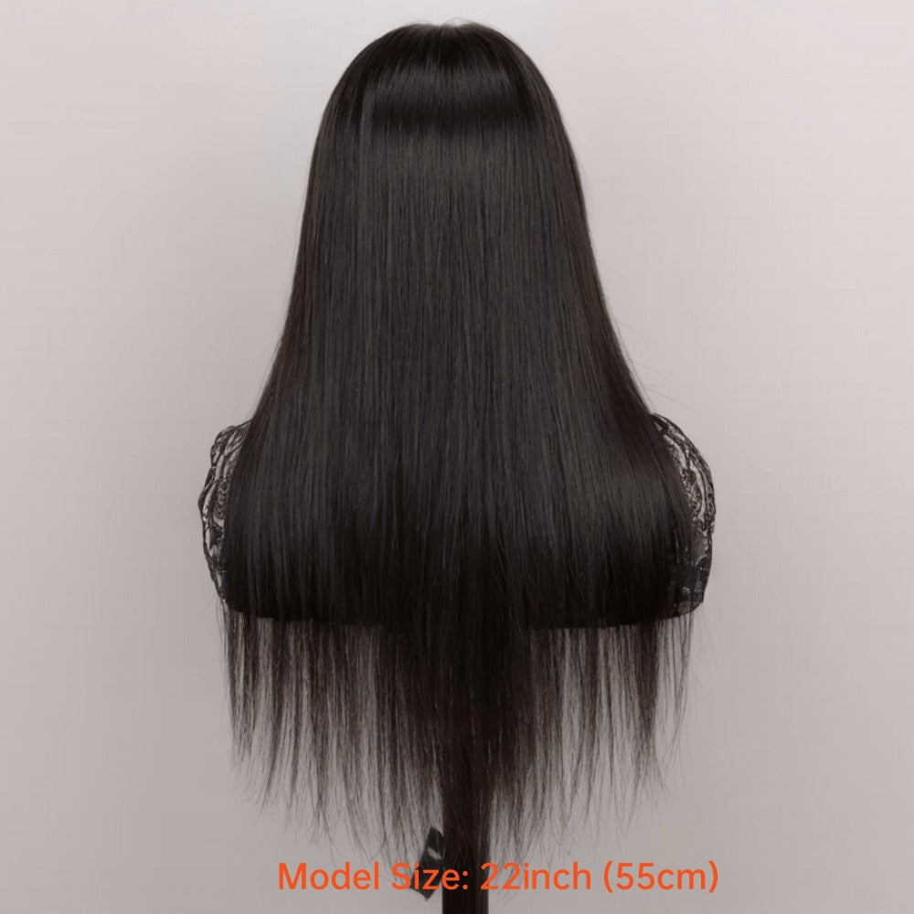 Glueless Straight Human Hair Wig 4x4 Lace Closure Pre-Plucked Natural Hairline Versatile Parting Natural Black 12-28 Inch Women No Glue