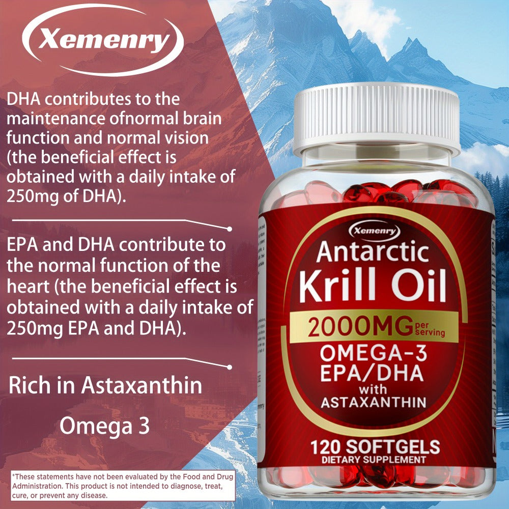 Antarctic Krill Oil 2000mg Softgels 120 Count with Astaxanthin EPA & DHA for Bath Time, Home Spa and Personal Care