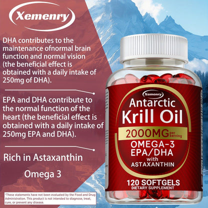Antarctic Krill Oil 2000mg Softgels 120 Count with Astaxanthin EPA & DHA for Bath Time, Home Spa and Personal Care
