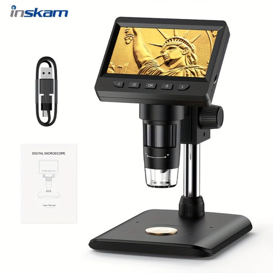 7-Inch IPS Digital Microscope with Eight LEDs, Remote Control and PC Connection for Coin and Electronics Inspection