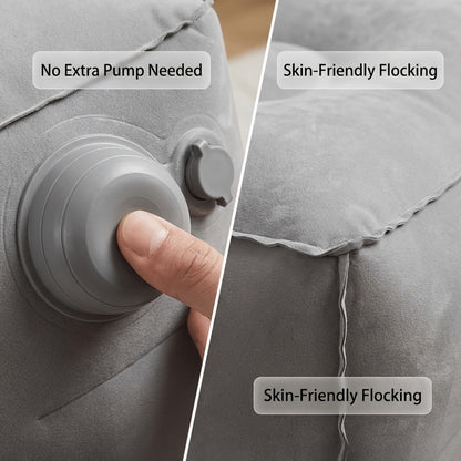 Inflatable Travel Neck Pillow Press to Inflate Foldable Design for Airplane Office Camping Gray Blue