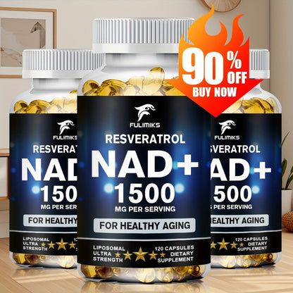 NAD+ Supplement Capsules with Resveratrol, Cellular Energy, & Daily Vitality Support for Women & Men