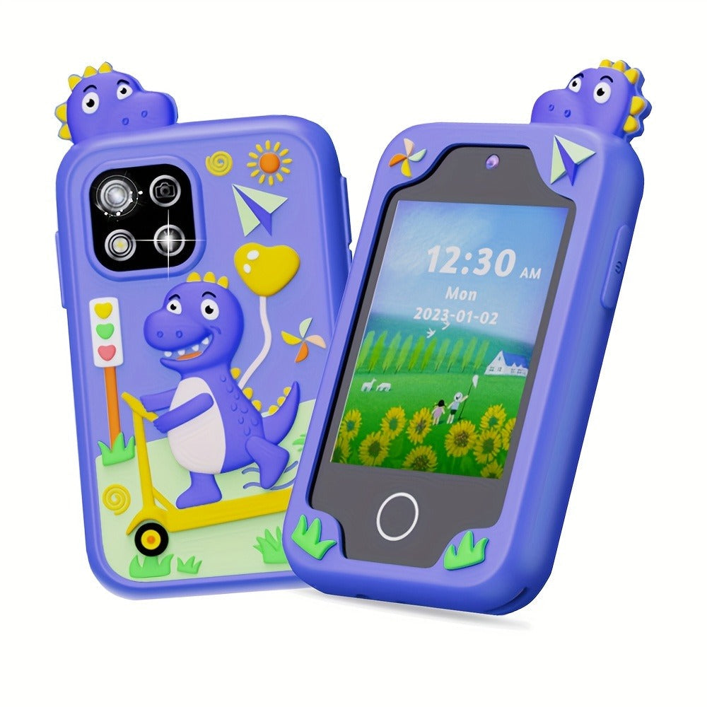 Kids Dinosaur Toy Phone with 8GB, HD Touchscreen & Dual Camera, Educational Travel Toy Cell Phone for Boys & Girls