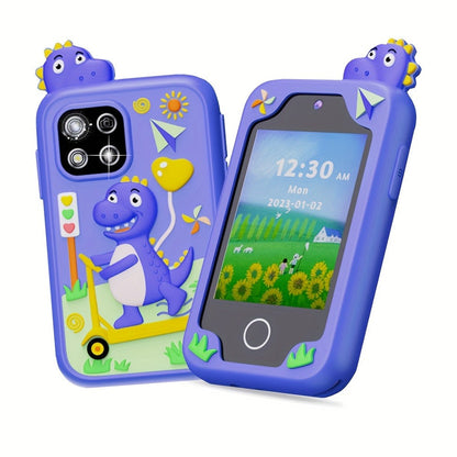 Kids Dinosaur Toy Phone with 8GB, HD Touchscreen & Dual Camera, Educational Travel Toy Cell Phone for Boys & Girls