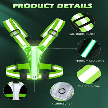 Reflective Running Vest with 3 LED Lighting Modes – High Visibility Safety Vest for Night Running, Walking & Cycling