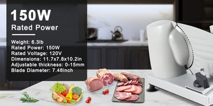 Electric Meat Slicer for Home, 6.7" Stainless Steel Blade, 150W Deli Food Slicer with Adjustable 0-15mm Thickness for Cold Cuts