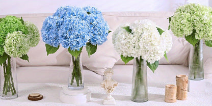 Artificial Flowers 21-Inch Full-Latex Hydrangea Stems in 4 or 8-Piece Sets with Flexible Wire