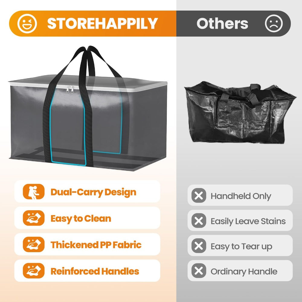 Moving Bags Extra Large Heavy Duty Storage Totes with Backpack Straps & Double Zipper – 4pcs Stackable Packing Bags for Moving
