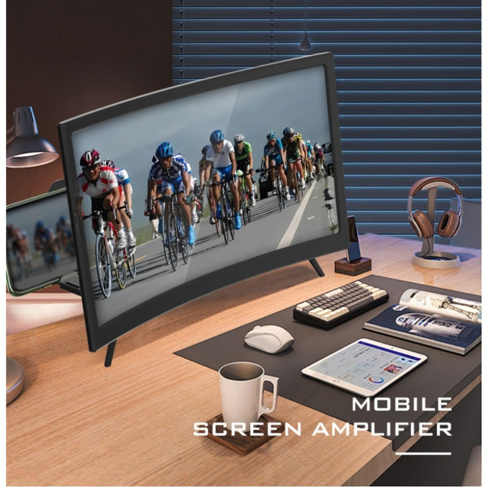 Phone Screen Magnifier 14 or 16 Inch Curved Foldable Stand – Choose HD or Standard Definition Wide Angle Eye Protection Smartphone Amplifier