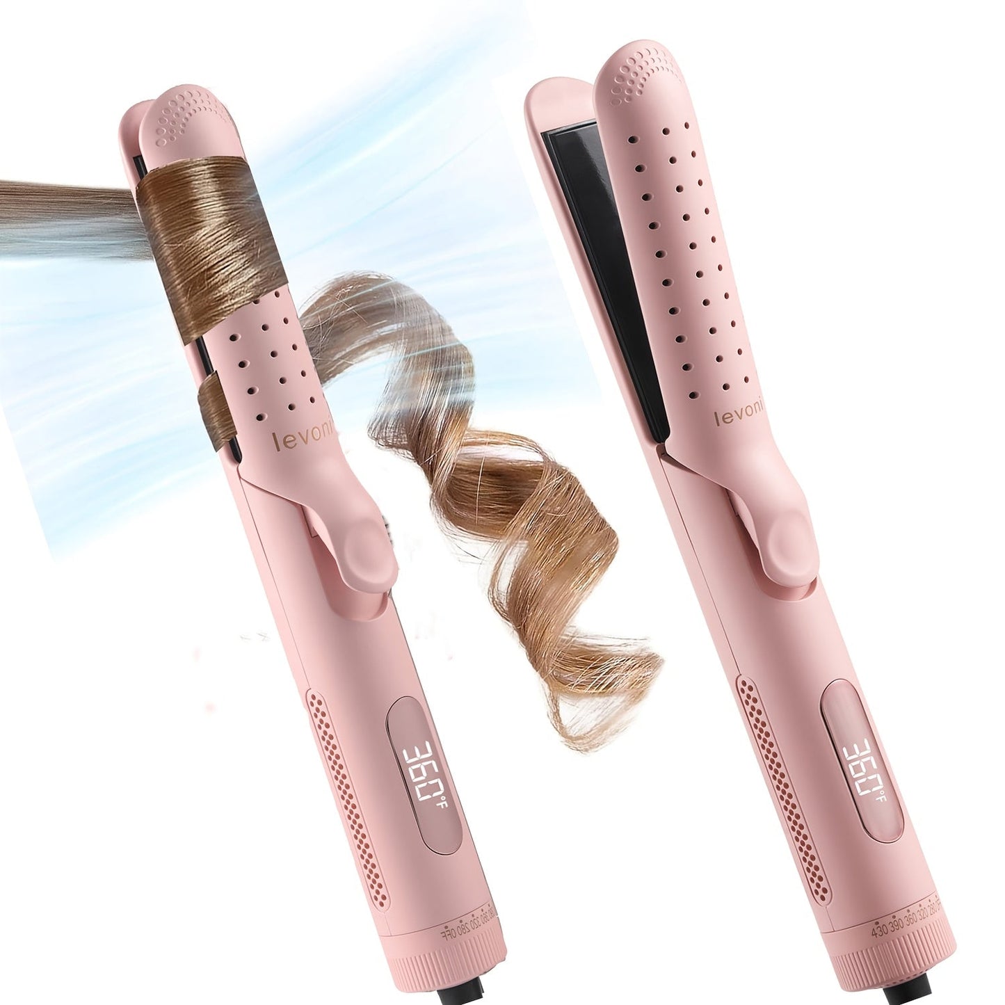 2-in-1 Curling Iron & Hair Straightener 360° Adjustable 5-Level Hot Cold Air Dual Voltage, for Home, Travel and Salon Hair Styling