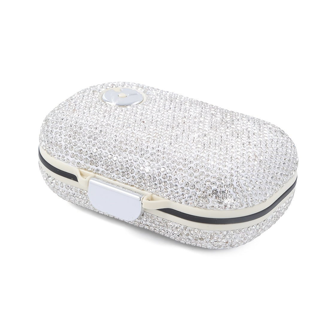 Seven-Compartment Travel Pill Organizer in Nine Square or Oblong Rhinestone Color Checkouts