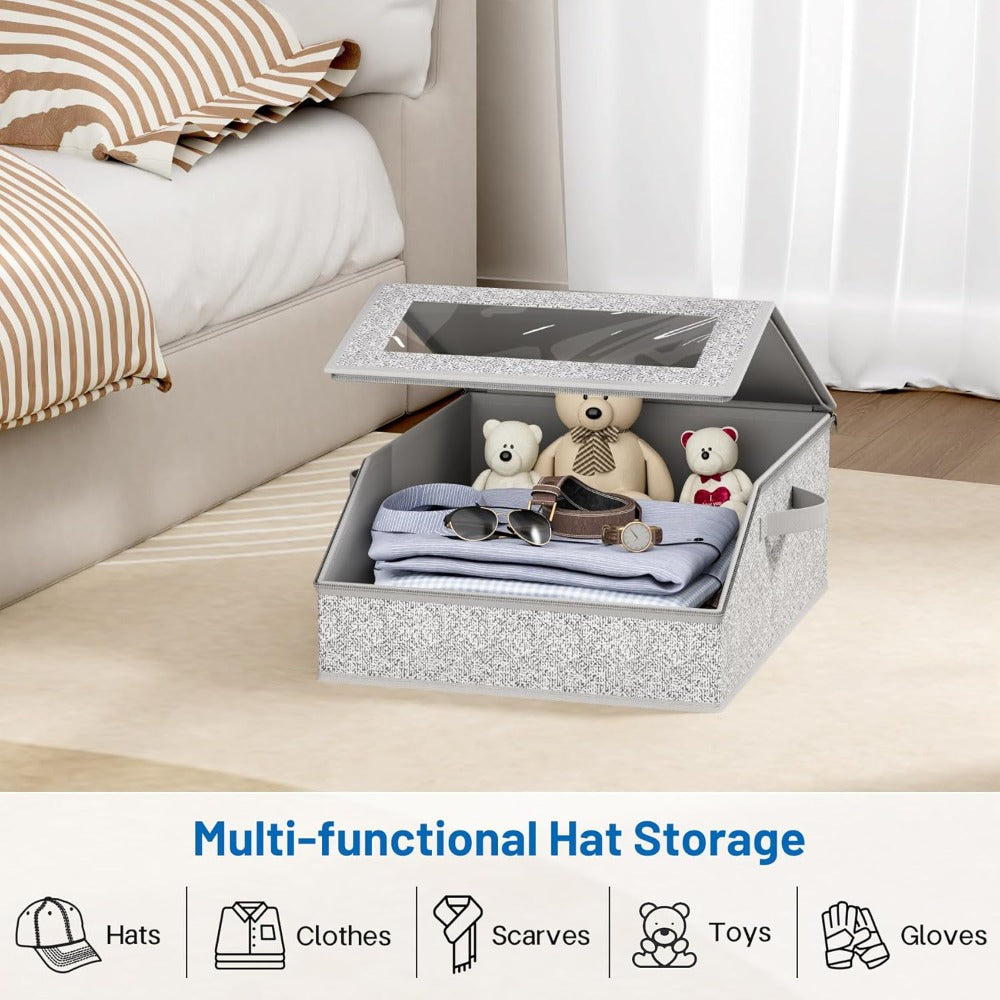 Baseball Cap Organizer for Closet, Large Hat Storage Box Holds 24 Ball Caps, Clear Window, Dustproof