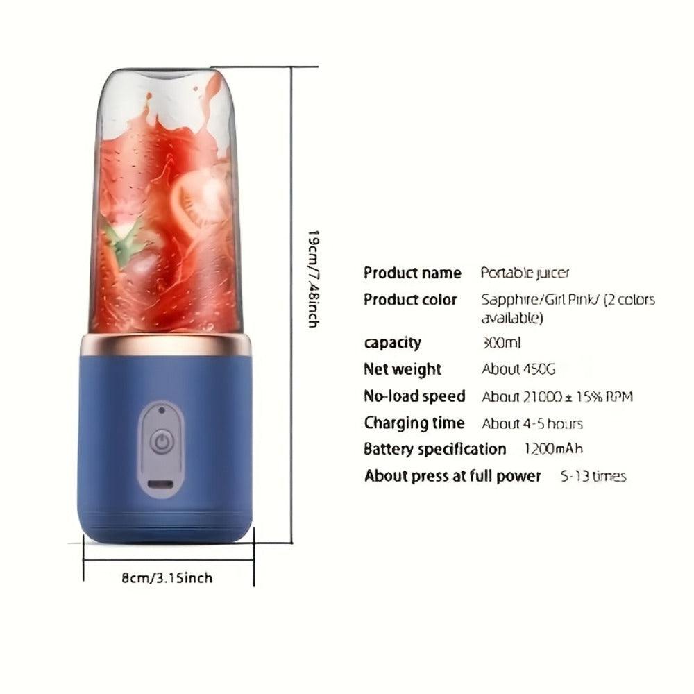Portable Blender USB Rechargeable Multifunctional – Food Grade PP 13.53oz Mini Blender for Juice, Milkshake & Smoothies